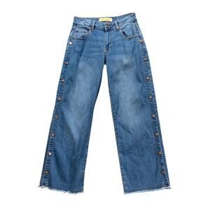 Love Trends Jeans Womens 7 Blue Wide Leg Snaps Side Frayed Hem Mid Rise Denim